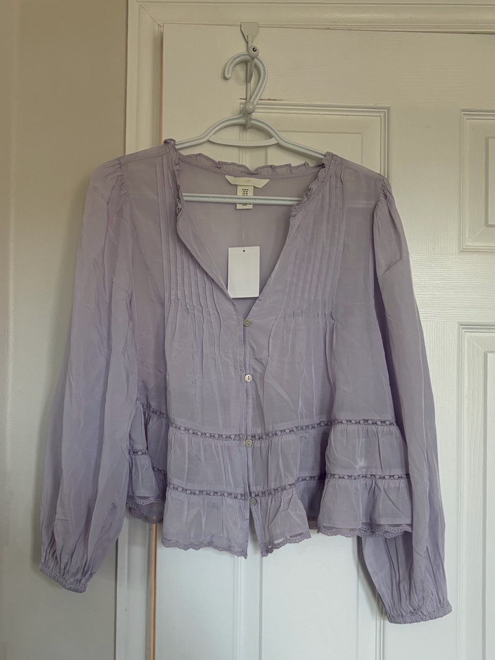 H&M Light Lavender Ruffle Peasant Blouse